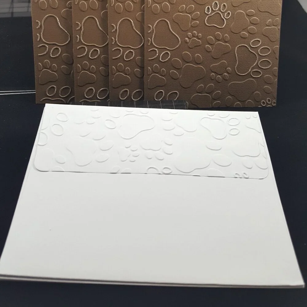Dog Paw Embossed Note Cards Pack w/Envelopes, Set of 4 in‎ Brown